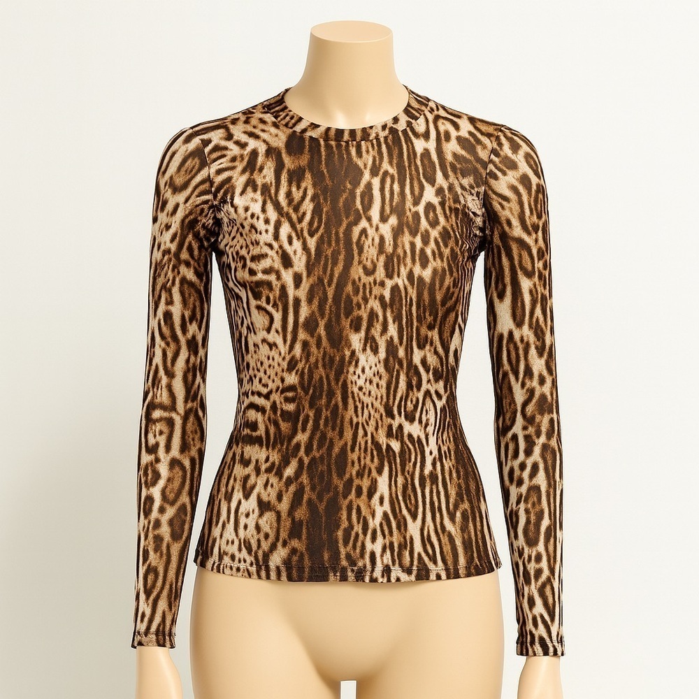 Leopard print sheer top Y2K fashion, office siren mesh top
